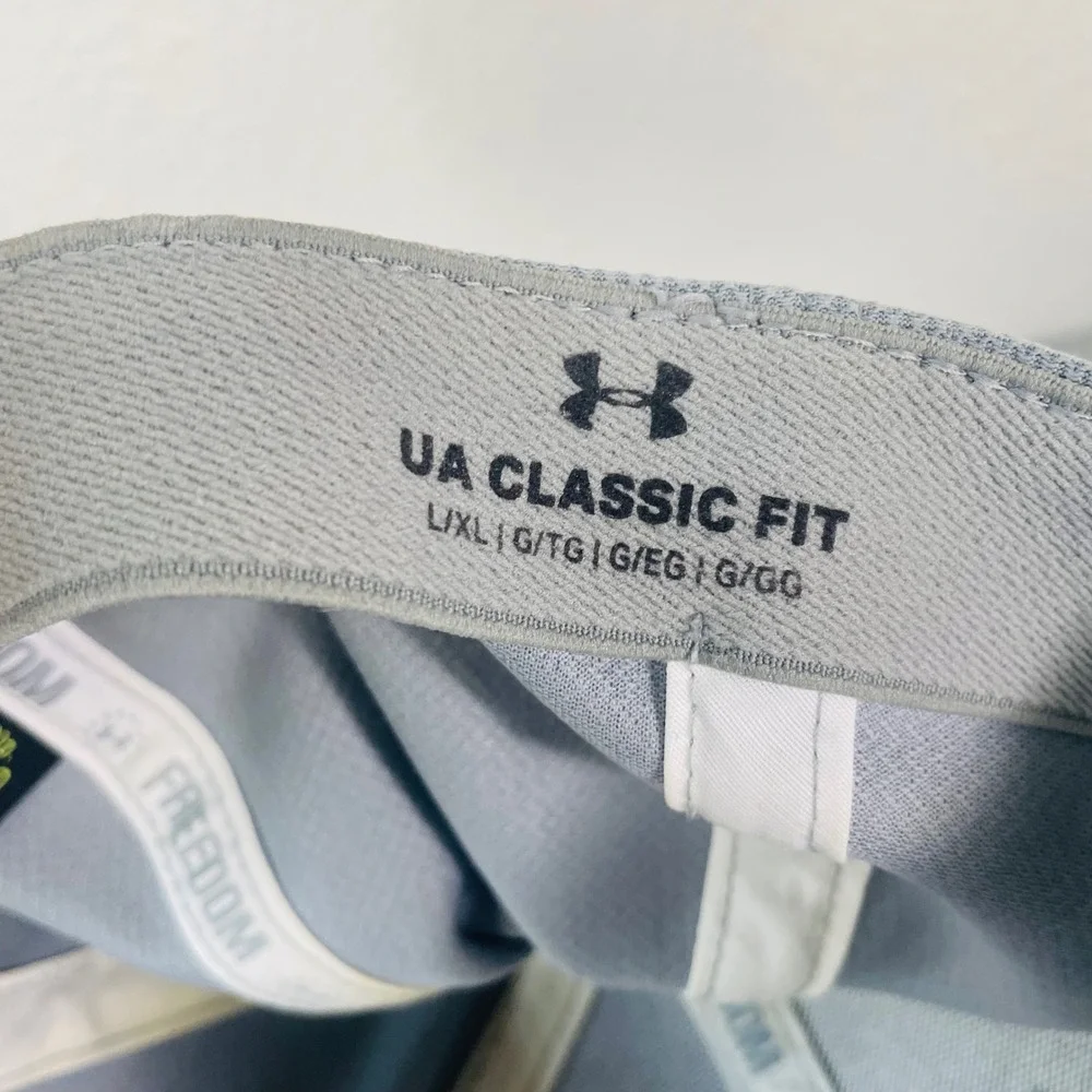 Under Armour UA Classic Fit Hat L/XL Gray Patriotic Flag Logo Stretch Cap Mens